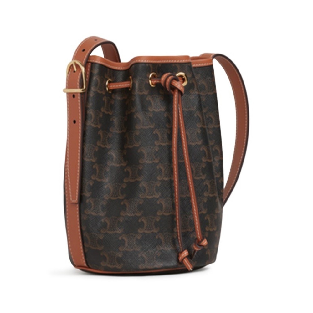 CELINE MICRO DRAWSTRING CROSSBODY BAG IN TRIOMPHE CANVAS AND CALFSKIN